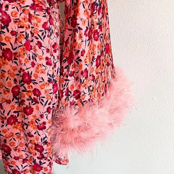 Buddy Love Anisa Feather Cuff Mini Dress Dragonfruit Pink Floral Size Small - Picture 6 of 11